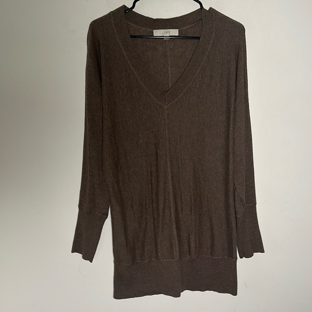 Loft brown merino wool cotton blend long sweater